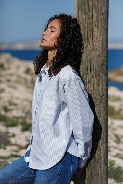 chemise oversize de qualité rayée vert et blanc pour femme en coton bio