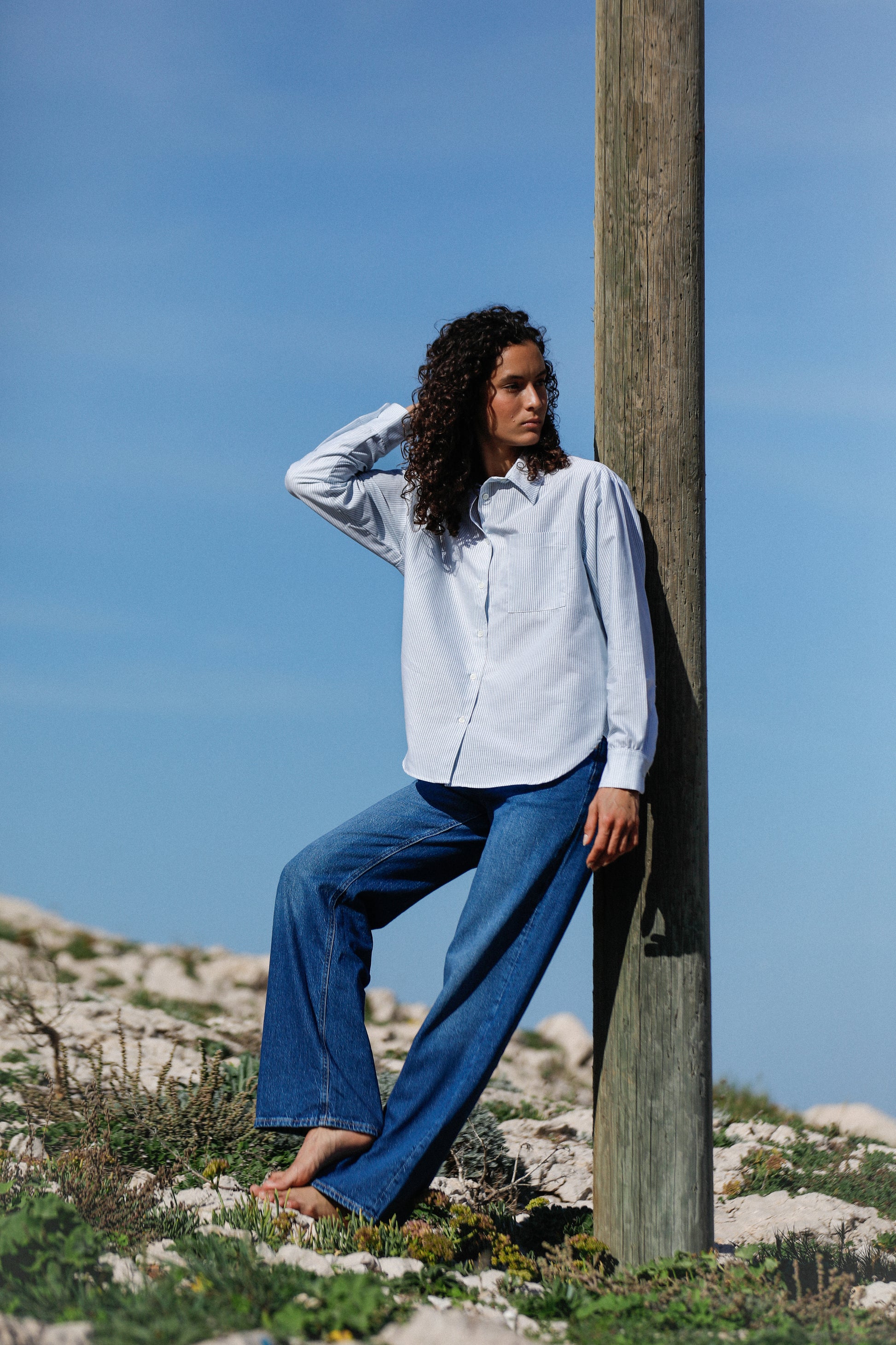 chemise coupe oversize rayée vert et blanc pour femme en coton bio