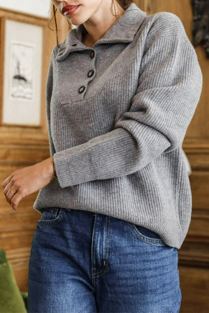 pull col camionneur en laine merinos gris pour femme