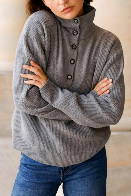 pull col camionneur en laine mérinos gris pour femme