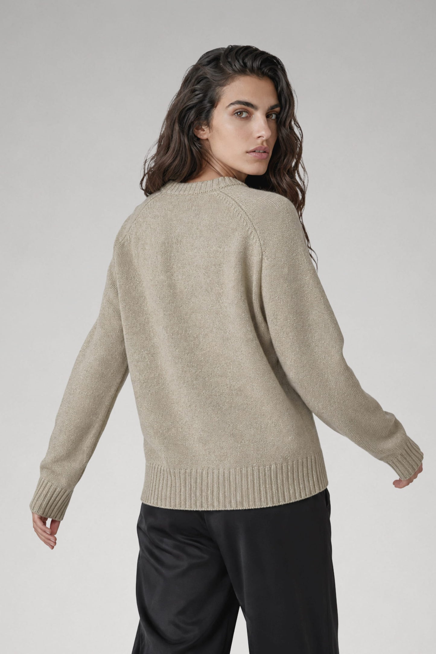 Pull col rond en laine mérinos vert amande - Cléo