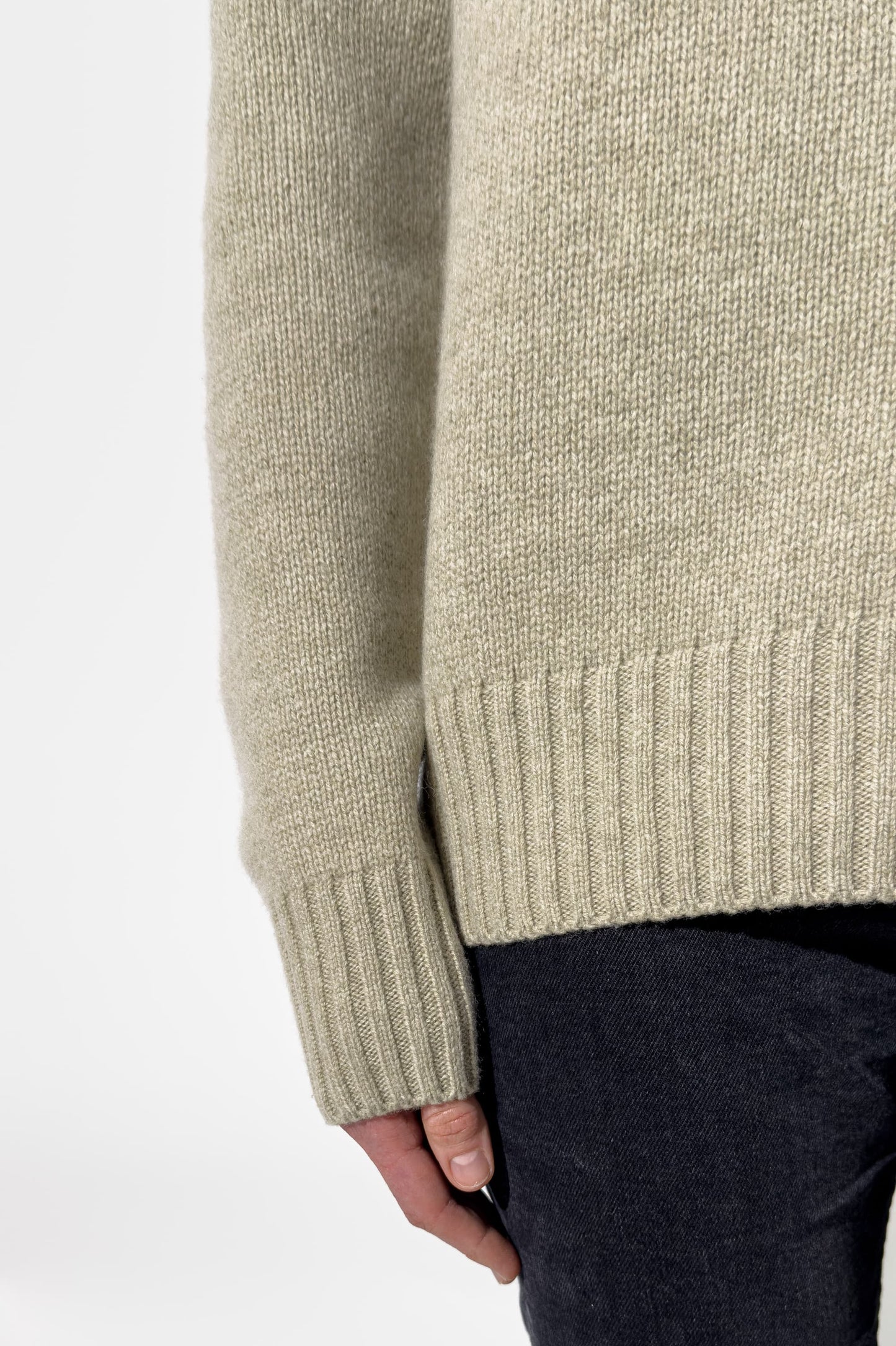 Pull col rond en laine mérinos vert amande - Cléo
