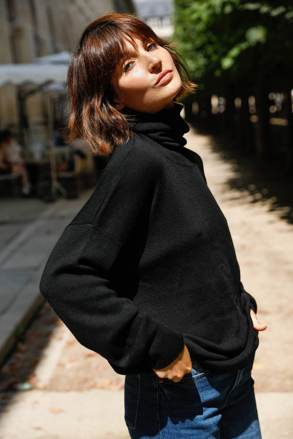 PULL COL ROULE EN LAINE MERINOS EXTRA-FINE NOIR - ROMY - Noir