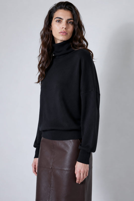 Pull col roulé en laine mérinos noir - Romy
