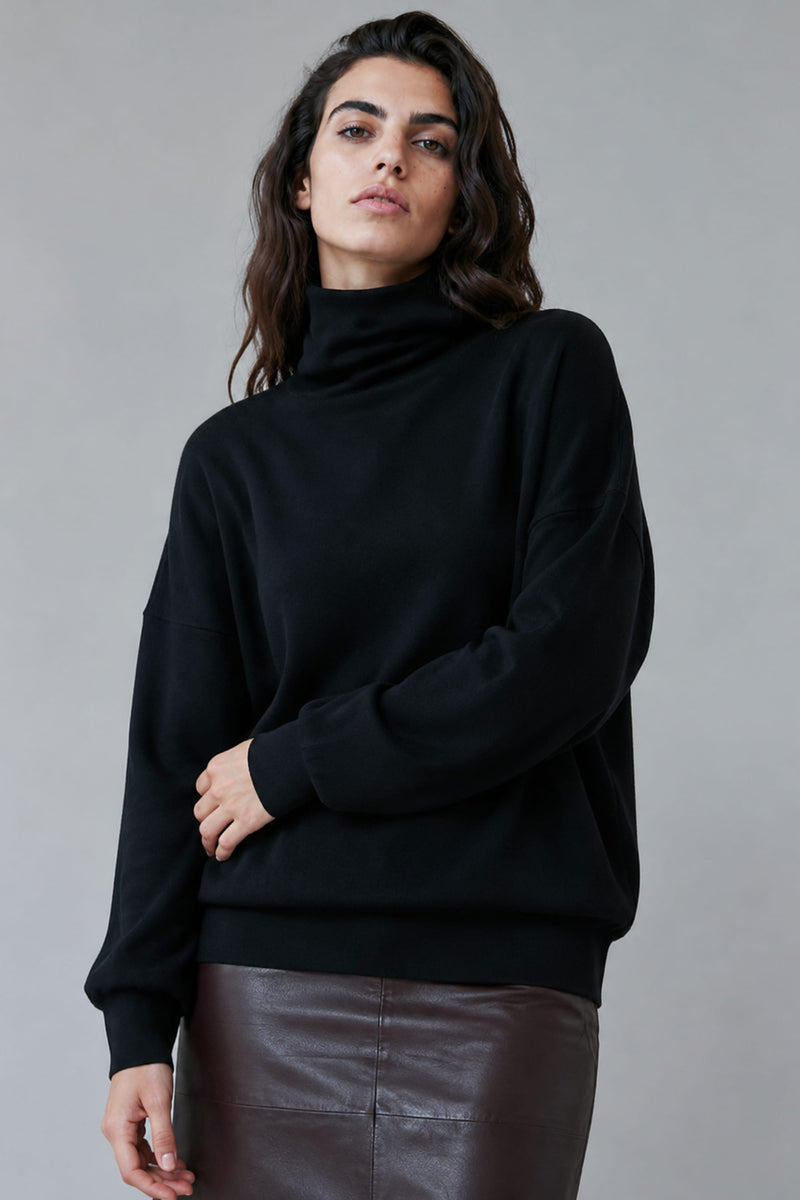 Pull col roulé en laine mérinos noir - Romy
