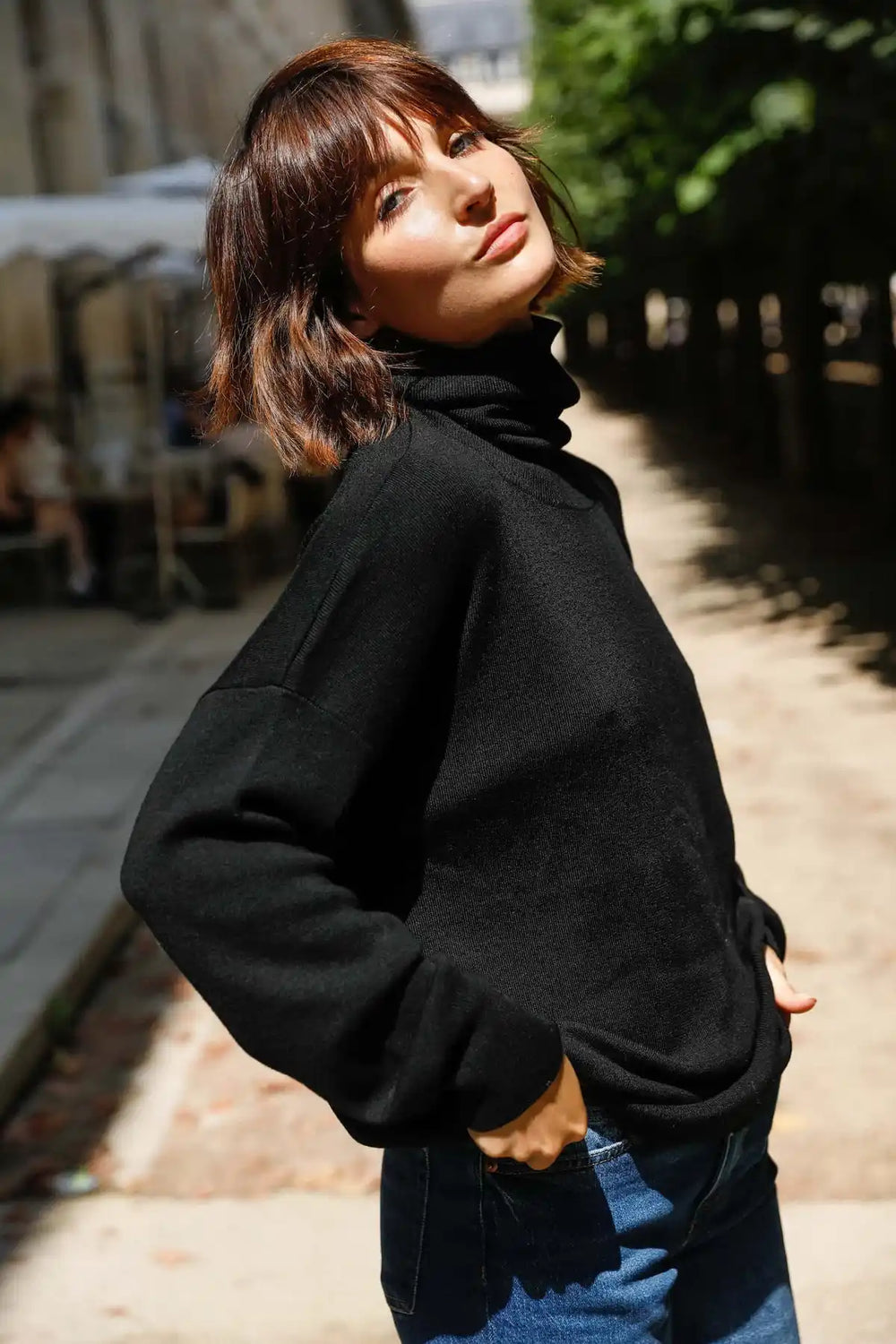 EXTRA-FINE MERINO WOOL TURTLENECK SWEATER – ROMY - Black