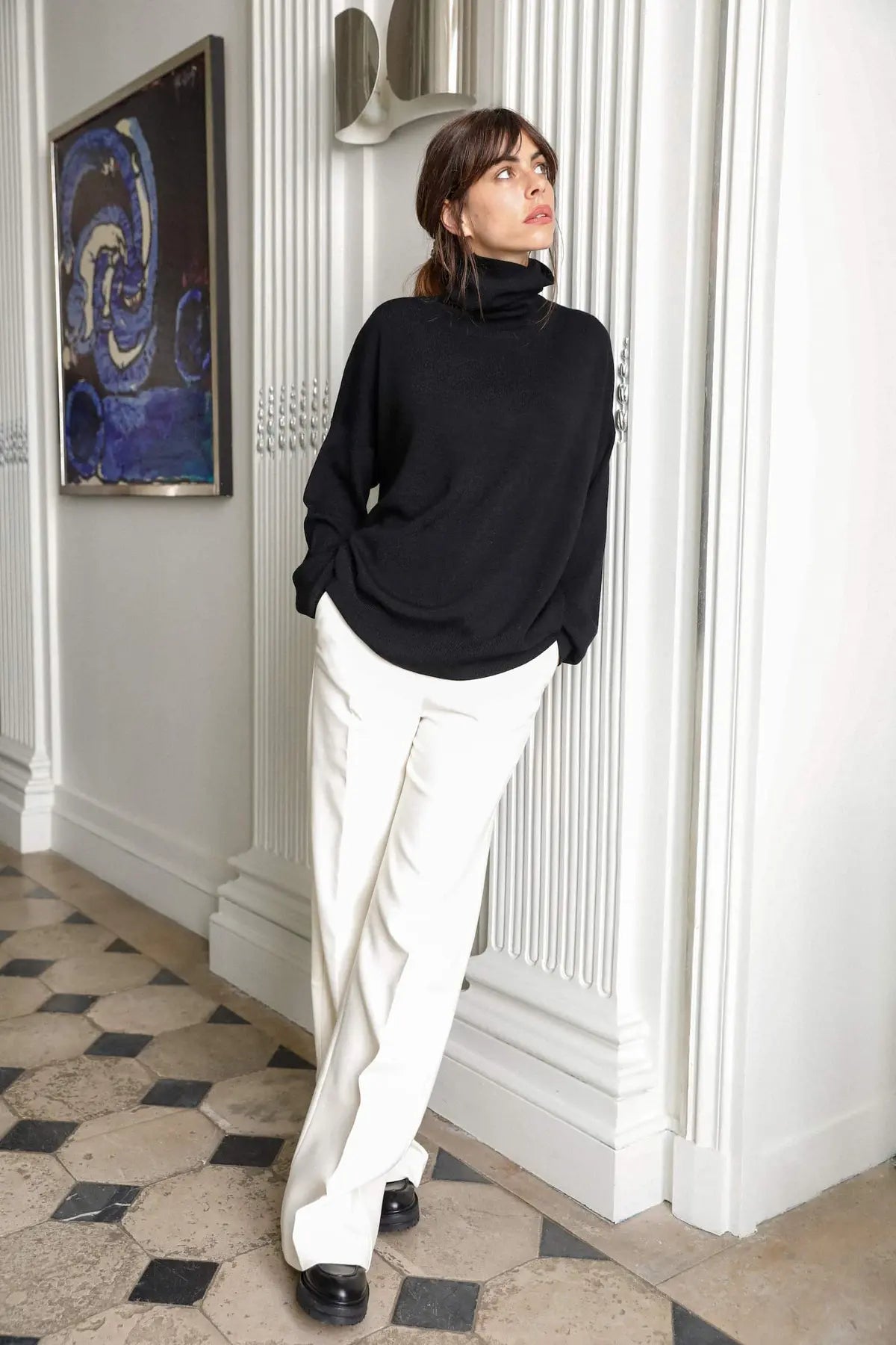 Pull col roulé laine mérinos noir