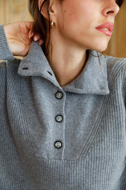 Pull col camionneur en laine mérinos extra fine gris - Jade - Huguet Paris