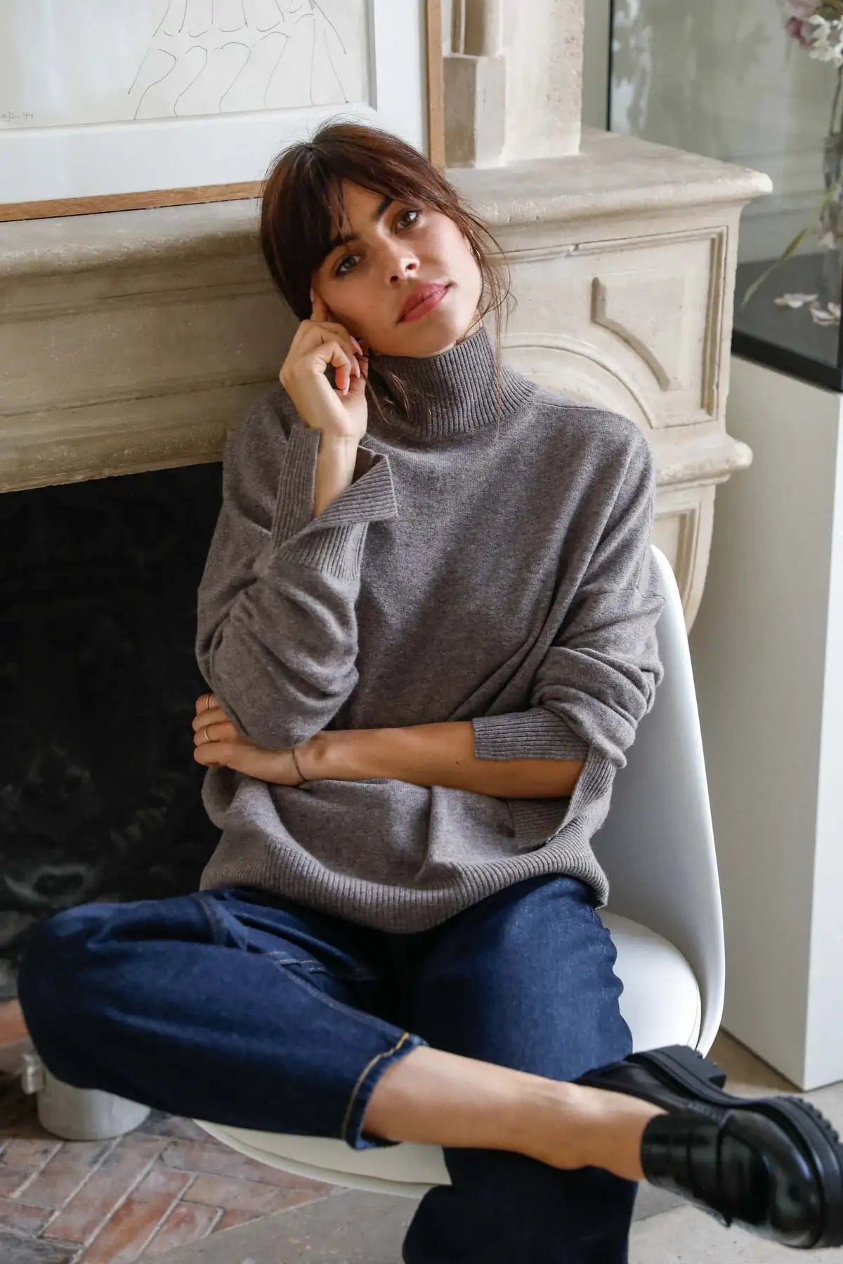 Pull col cheminée laine mérinos extra fine