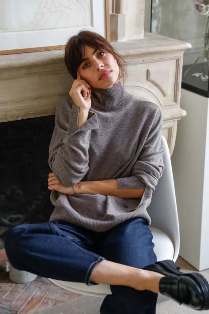 Pull col cheminée laine mérinos extra fine