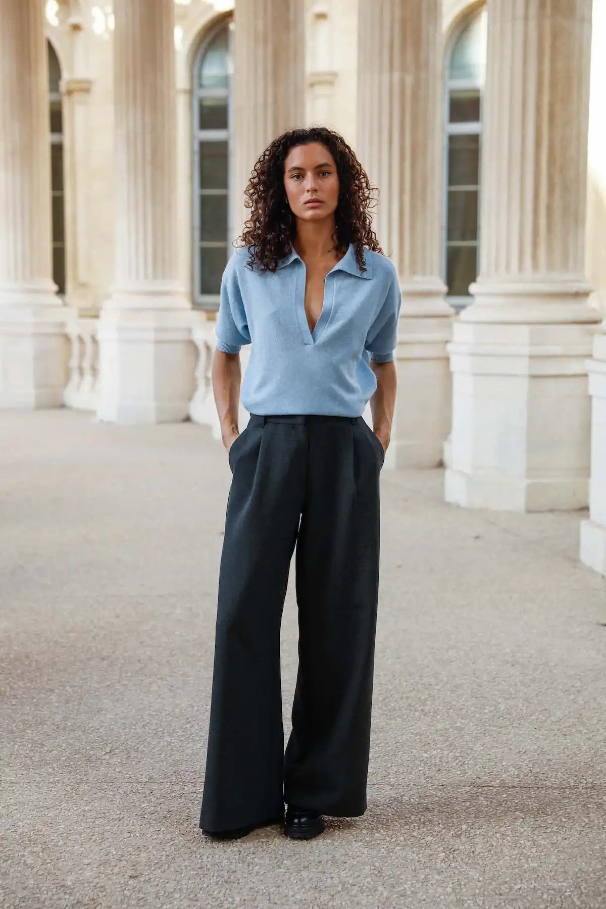 Pull col polo laine mérinos vue tenue