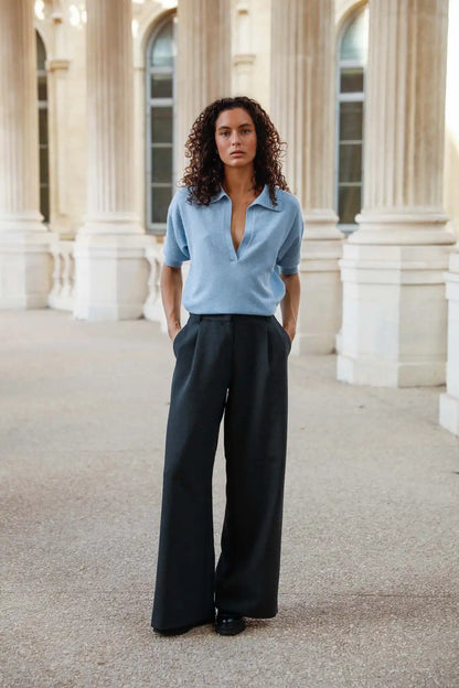 Pull col polo laine mérinos vue tenue