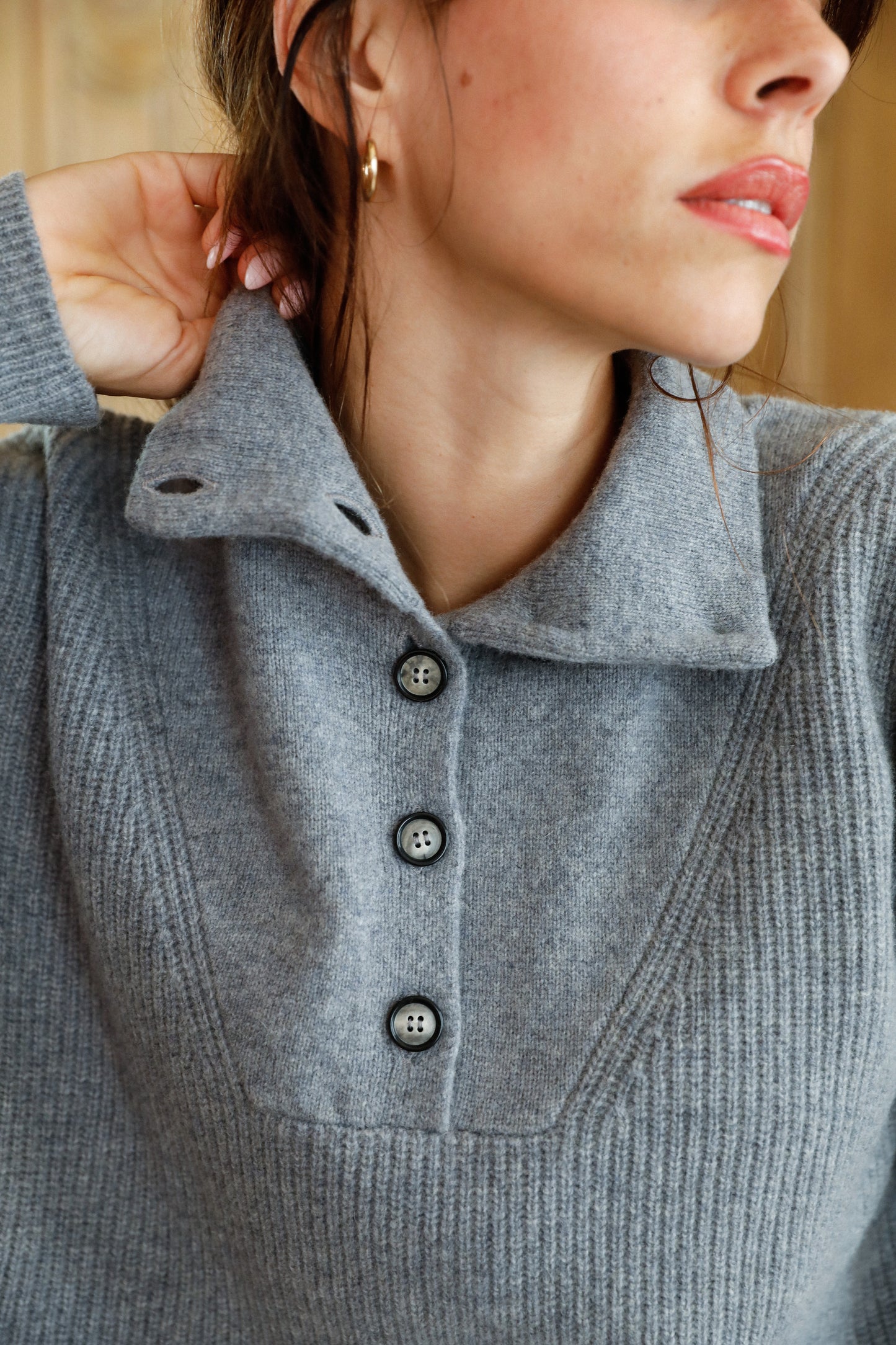 pull gris à col camionneur en laine mérinos pour femme 