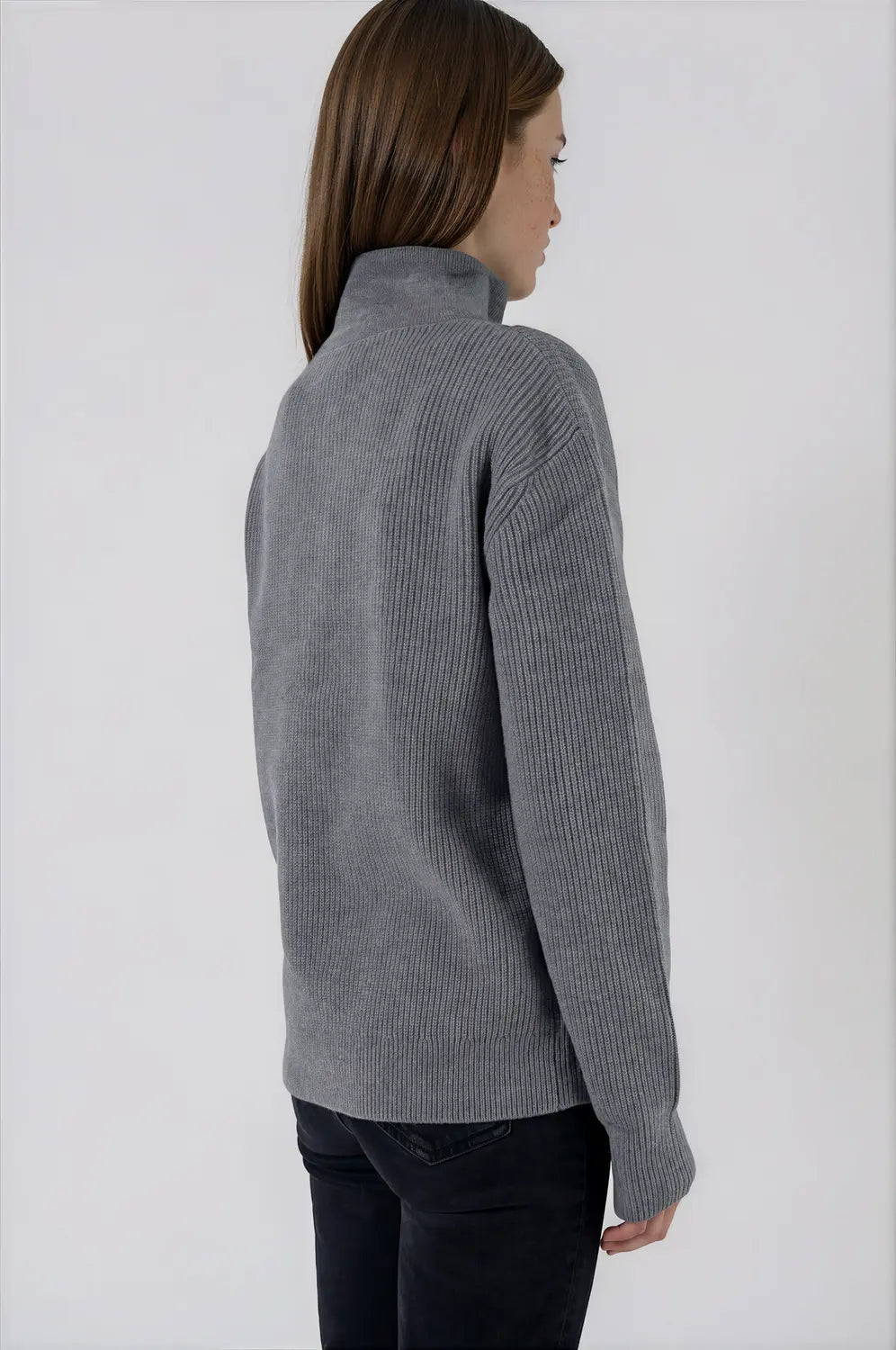 Pull col camionneur boutonné en laine mérinos gris - Jade