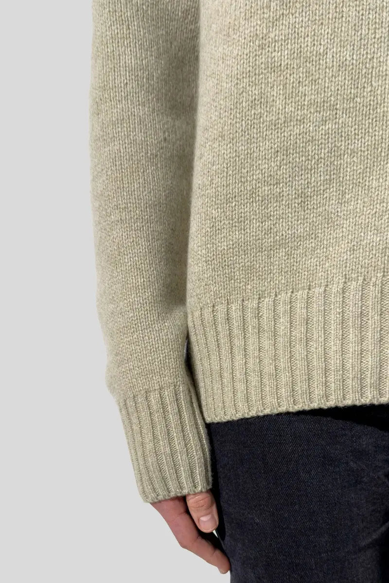 Pull col rond en laine mérinos vert amande - Cléo