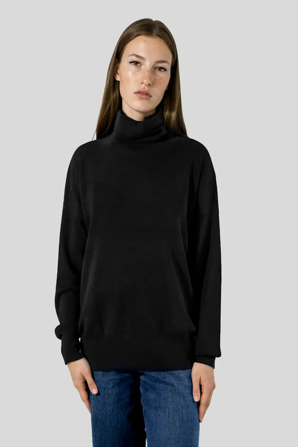 Pull col roulé en laine mérinos noir - Romy - Noir
