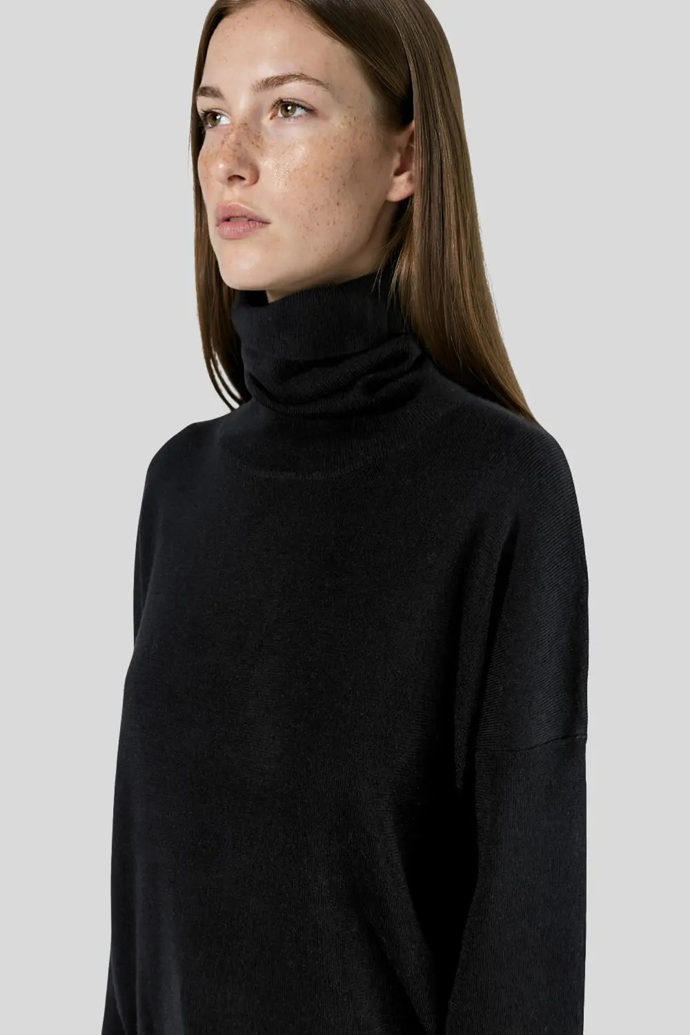 Pull col roulé en laine mérinos noir - Romy