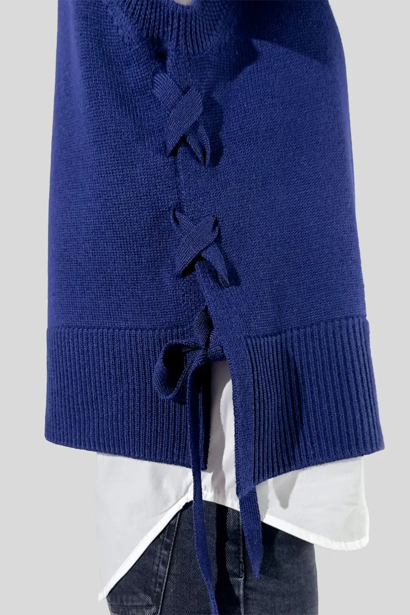 Pull sans manches en laine mérinos bleu marine - Inès